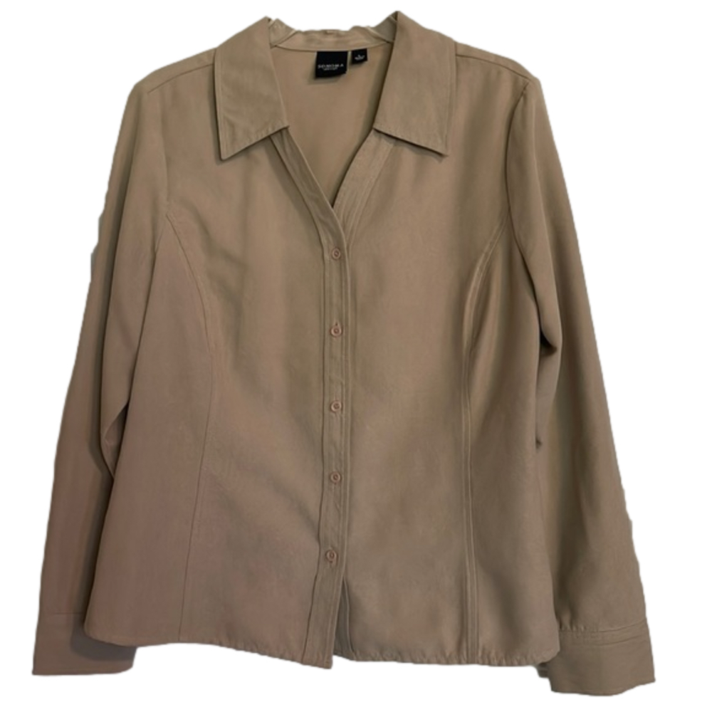 SONOMA Faux Suede Button Down Blouse, Women’s L, Tan